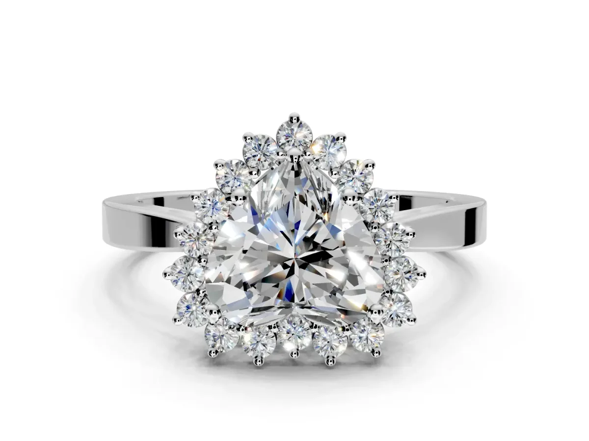 Starburst Halo Engagement Ring Setting for Heart-Shaped Center with Flat Cathedral Band and Prong Head in Platinum