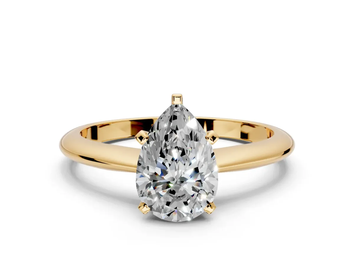 Solitaire Engagement Ring Setting for Pear-Shaped Center with Knife Ridge Band and Claw Prong Head in Yellow Gold