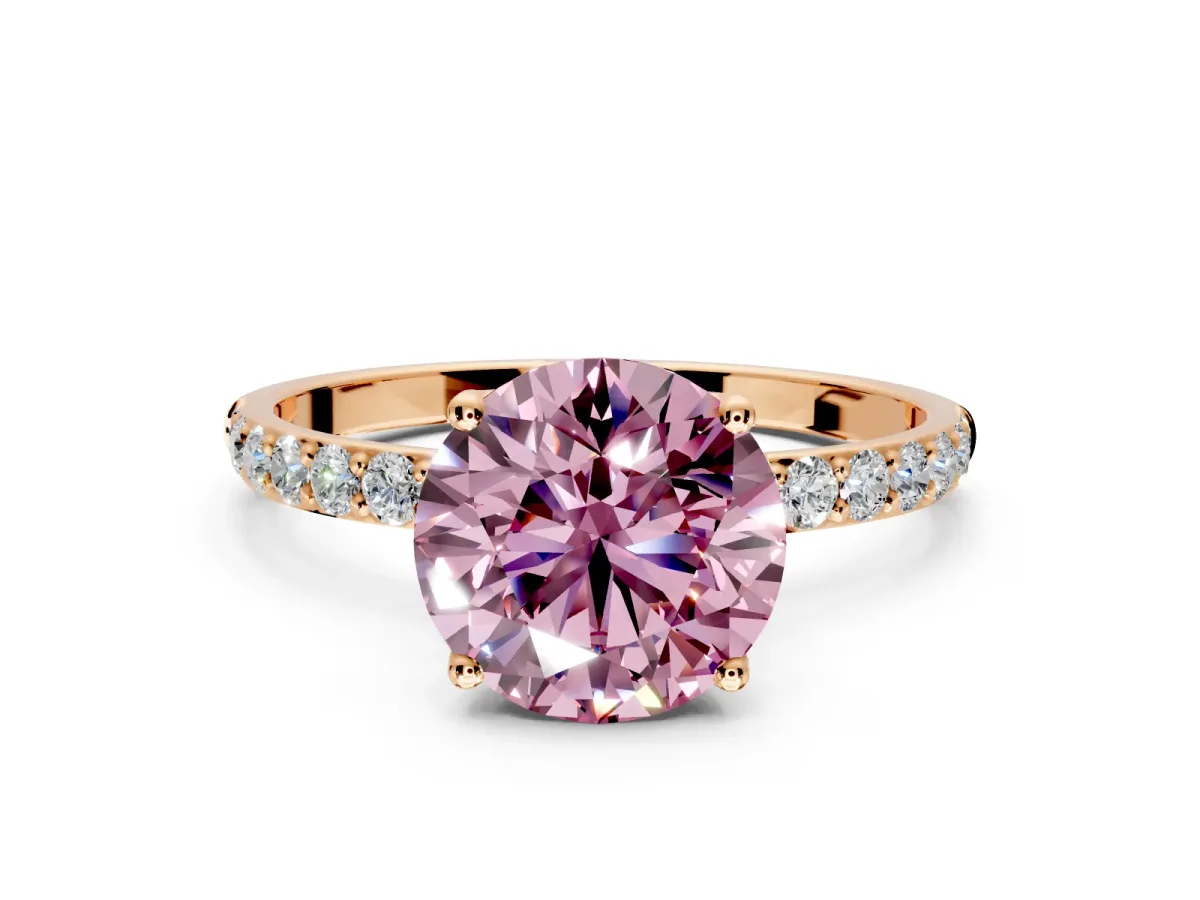 Solitaire Engagement Ring Setting for Fancy Pink Round Cut Center with Fine Pave Accents and Prong Head in Rose Gold