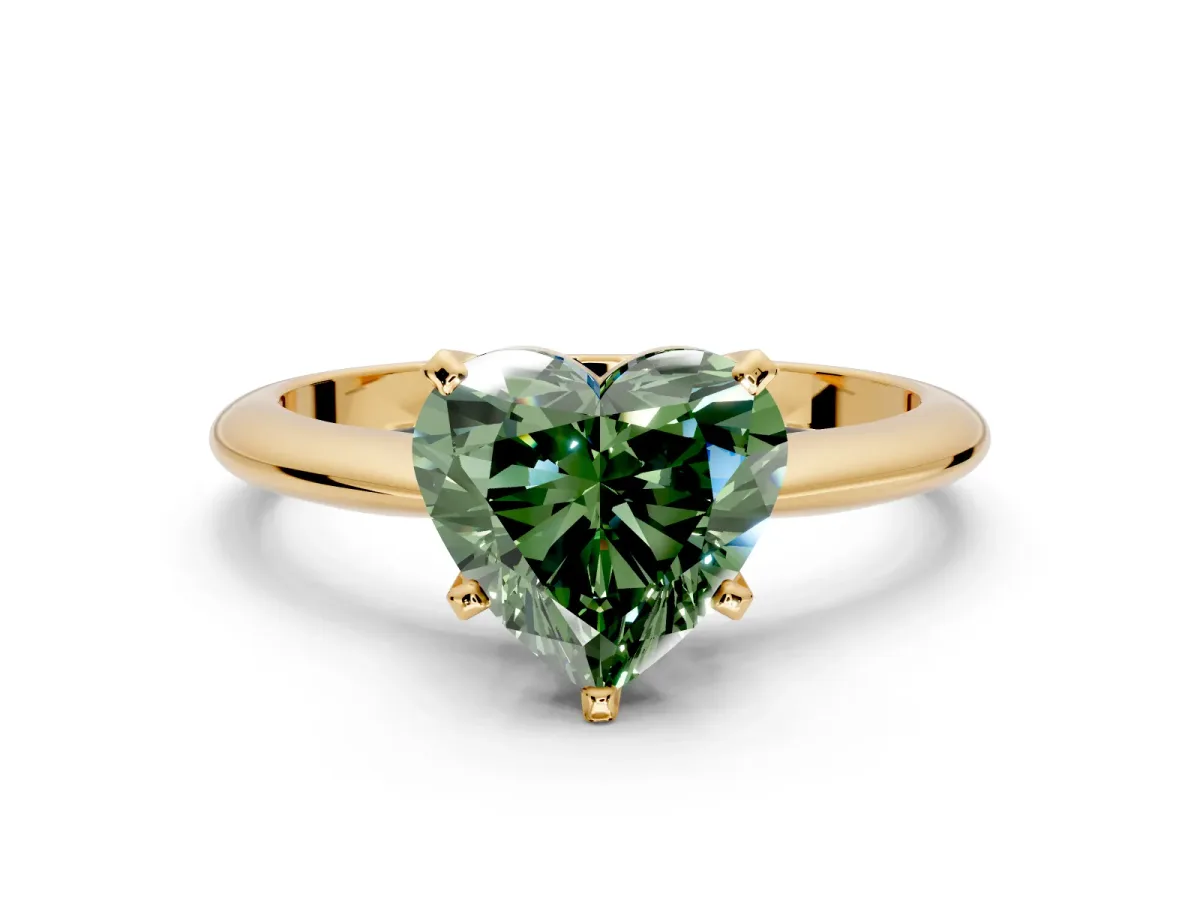 Solitaire Engagement Ring Setting for Fancy Green Heart-Shaped Center with Knife Ridge Band and Claw Prong Head in Yellow Gold