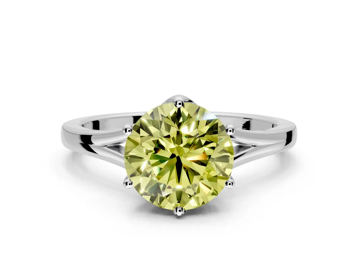 Solitaire Engagement Ring Setting for Fancy Yellow Round Cut Center with Plain Split Shank and Prong Head in Platinum