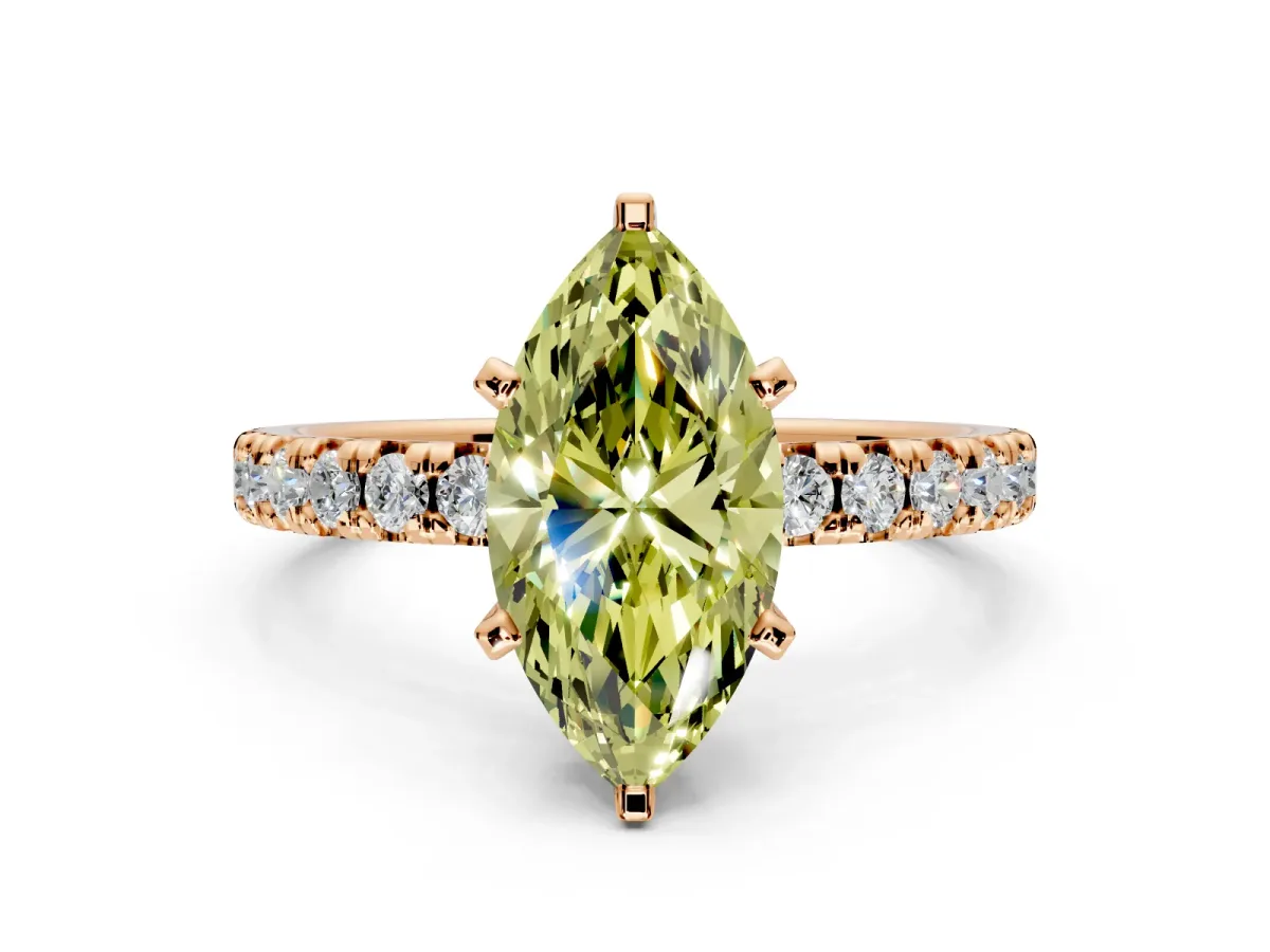 Solitaire Engagement Ring Setting for Fancy Yellow Marquise Center with Large Accents and Prong Head in Rose Gold