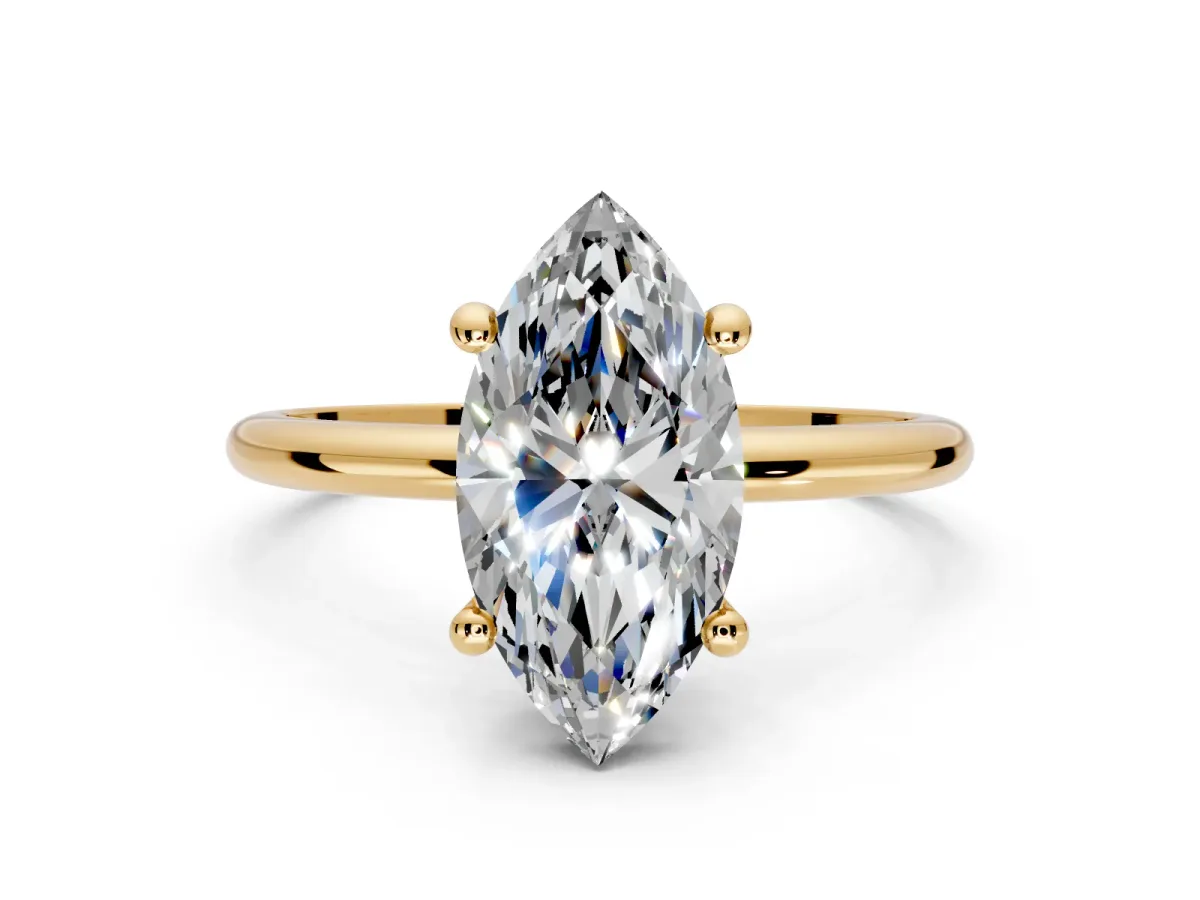 Minimalist Solitaire Engagement Ring Setting for Marquise Center with Thin Band and Prong Head in Yellow Gold