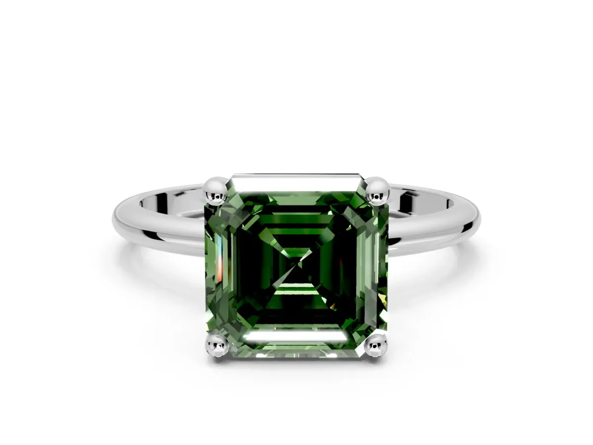 Minimalist Solitaire Engagement Ring Setting for Fancy Green Asscher Cut Center with Thin Band and Prong Head in Sterling Silver