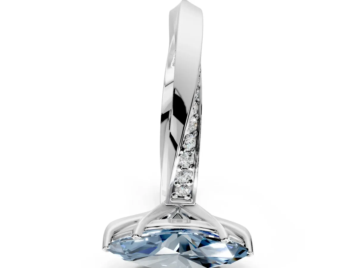 Side Accent Engagement Ring Setting for Fancy Blue Marquise Center with Accent Shoulders and Prong Head in White Gold