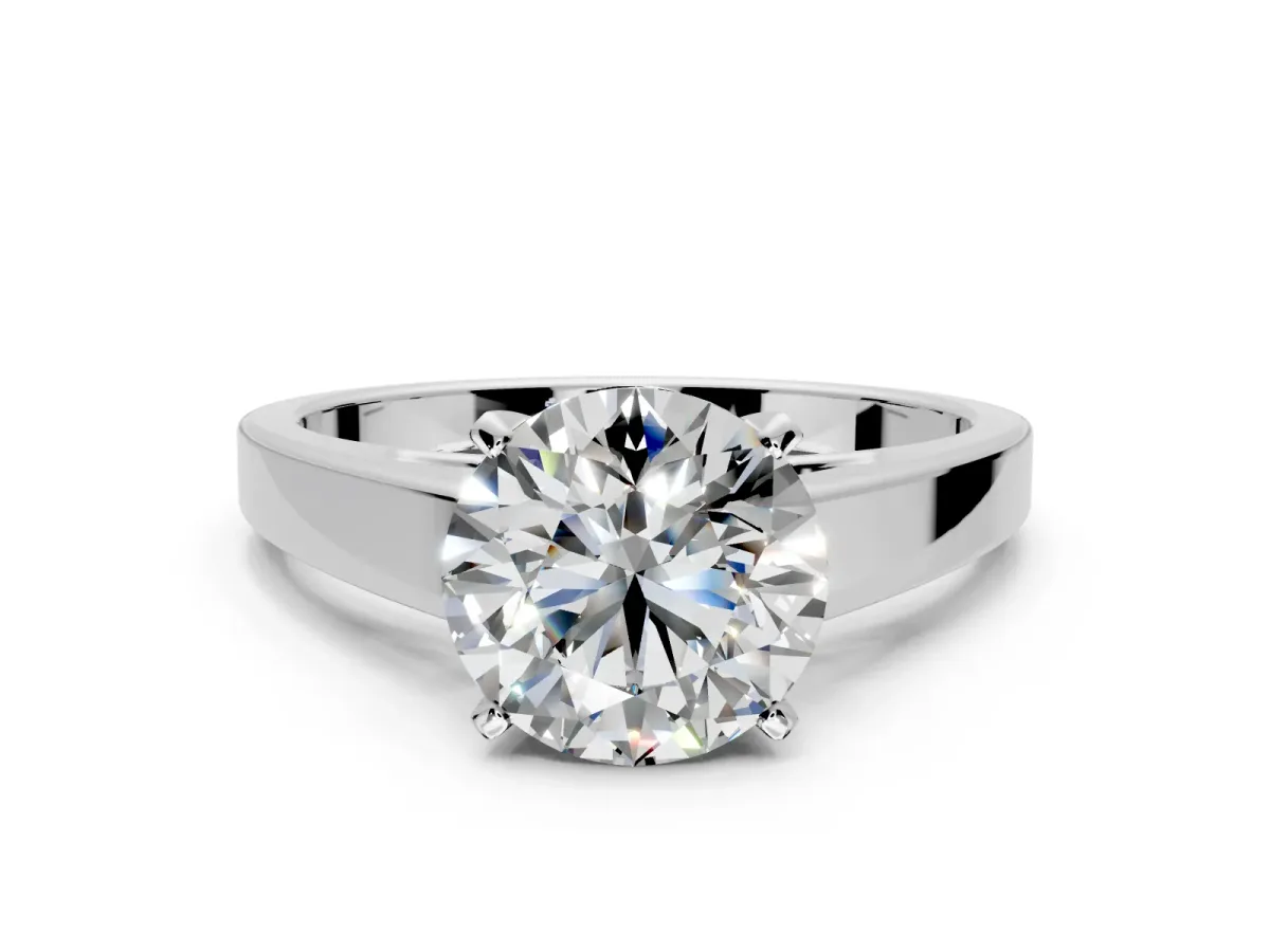 Solitaire Engagement Ring Setting for Round Cut Center with Tapered Split Shoulders and Prong Head in Sterling Silver