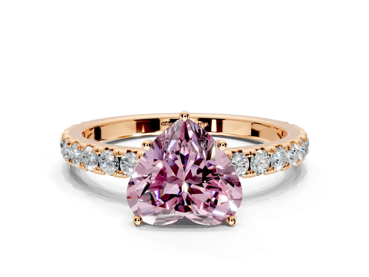 Solitaire Engagement Ring Setting for Fancy Pink Heart-Shaped Center with Large Accent Band and Prong Head in Rose Gold
