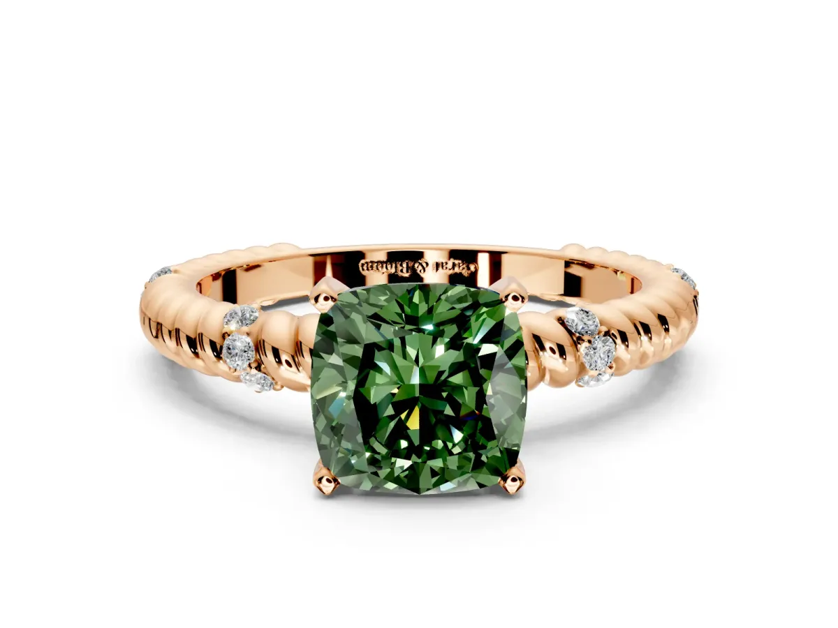 Rope Engagement Ring Setting for Fancy Green Cushion Cut Center with Accent Shoulders and Prong Head in Rose Gold
