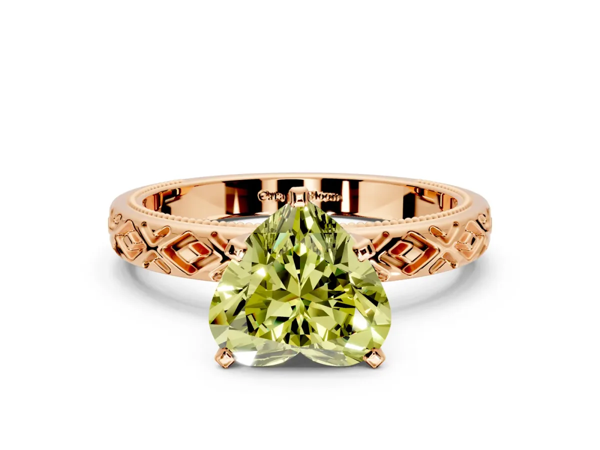 Solitaire Engagement Ring Setting for Fancy Yellow Heart-Shaped Center with Milgrain X Pattern Band and Prong Head in Rose Gold