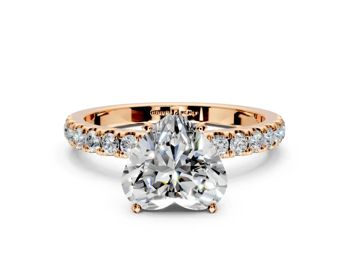 Open Basket Engagement Ring Setting for Heart-Shaped Center with Pave Band and Prong Head in Rose Gold