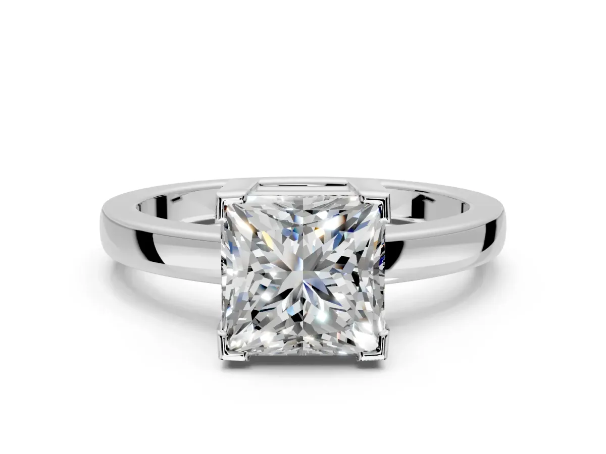 Solitaire Engagement Ring Setting for Princess Cut Center with Plain Band and Flat Tab Prong Head in Sterling Silver
