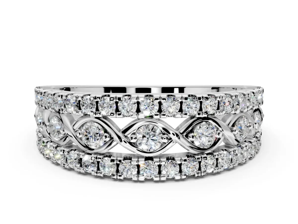Round Cut Lab-Grown Diamond Infinity Twist Wedding Band with Pave Border Rows and Prong Setting in Platinum