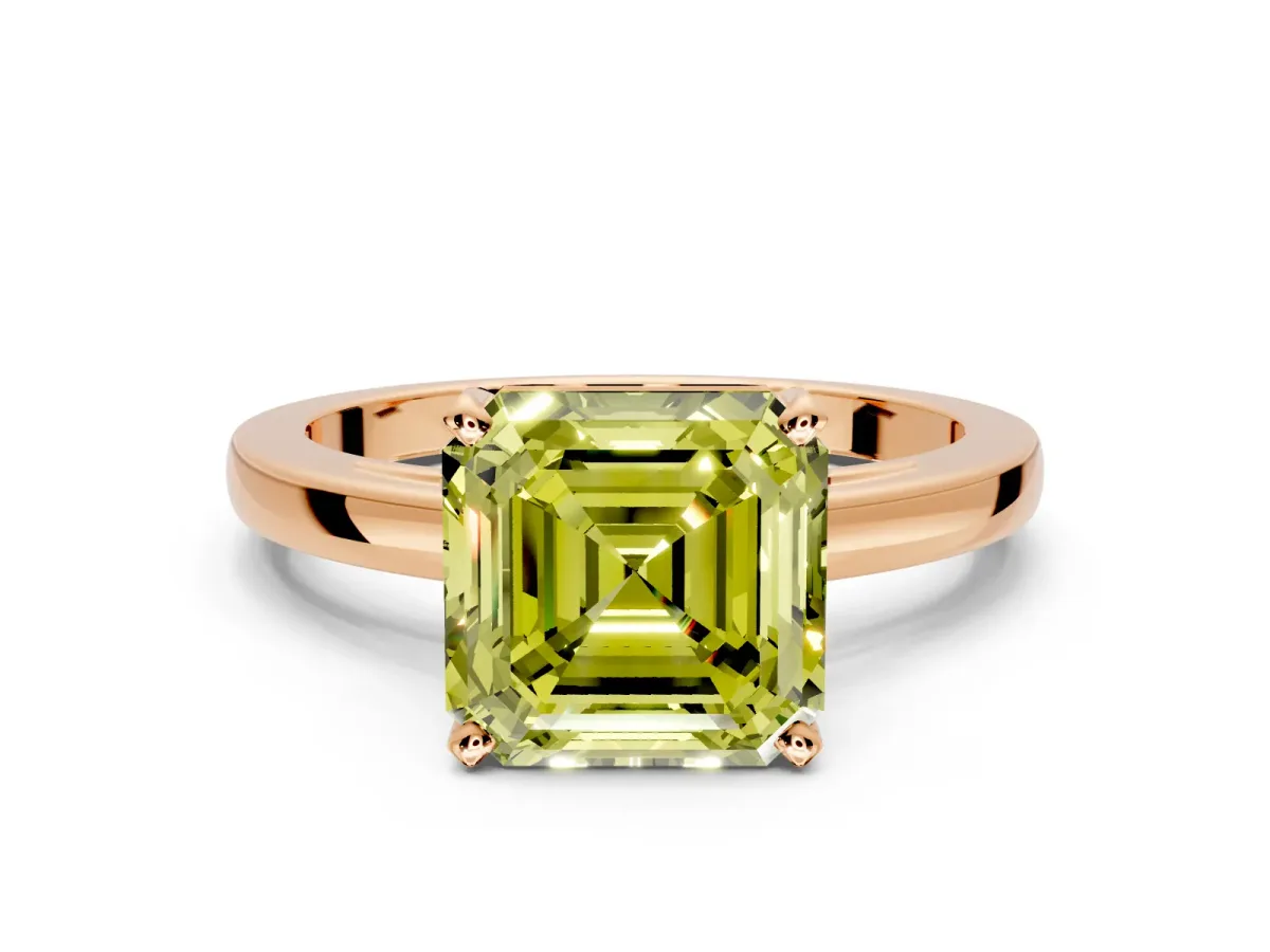 Solitaire Engagement Ring Setting for Fancy Yellow Asscher Cut Center with Basket Rail and Prong Head in Rose Gold