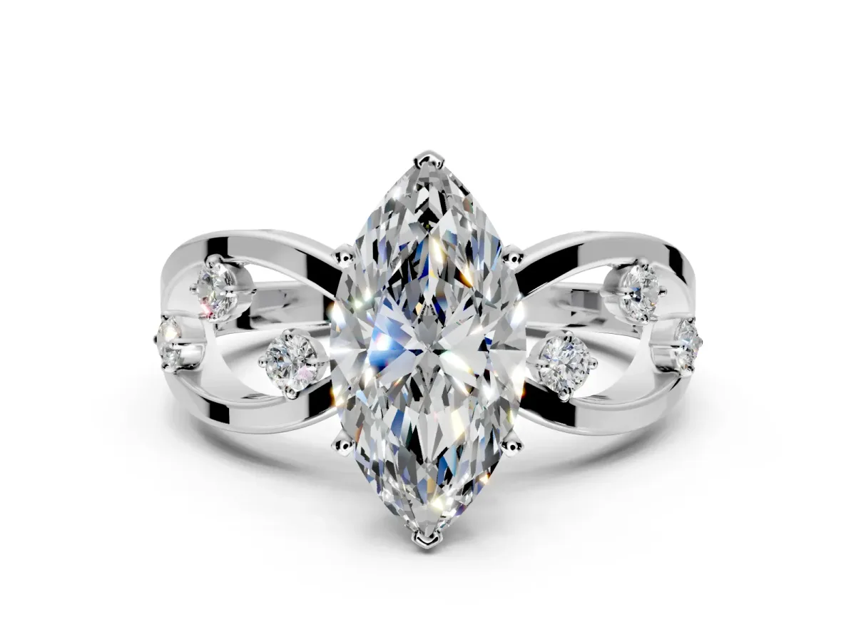 Solitaire Engagement Ring Setting for Marquise Center with Criss-Cross Accent Band and Prong Head in Sterling Silver