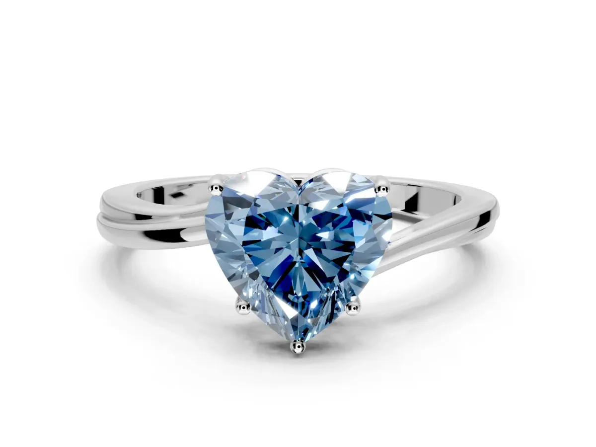 Solitaire Engagement Ring Setting for Fancy Blue Heart-Shaped Center with Plain Bypass Twist Band and Prong Head in Platinum