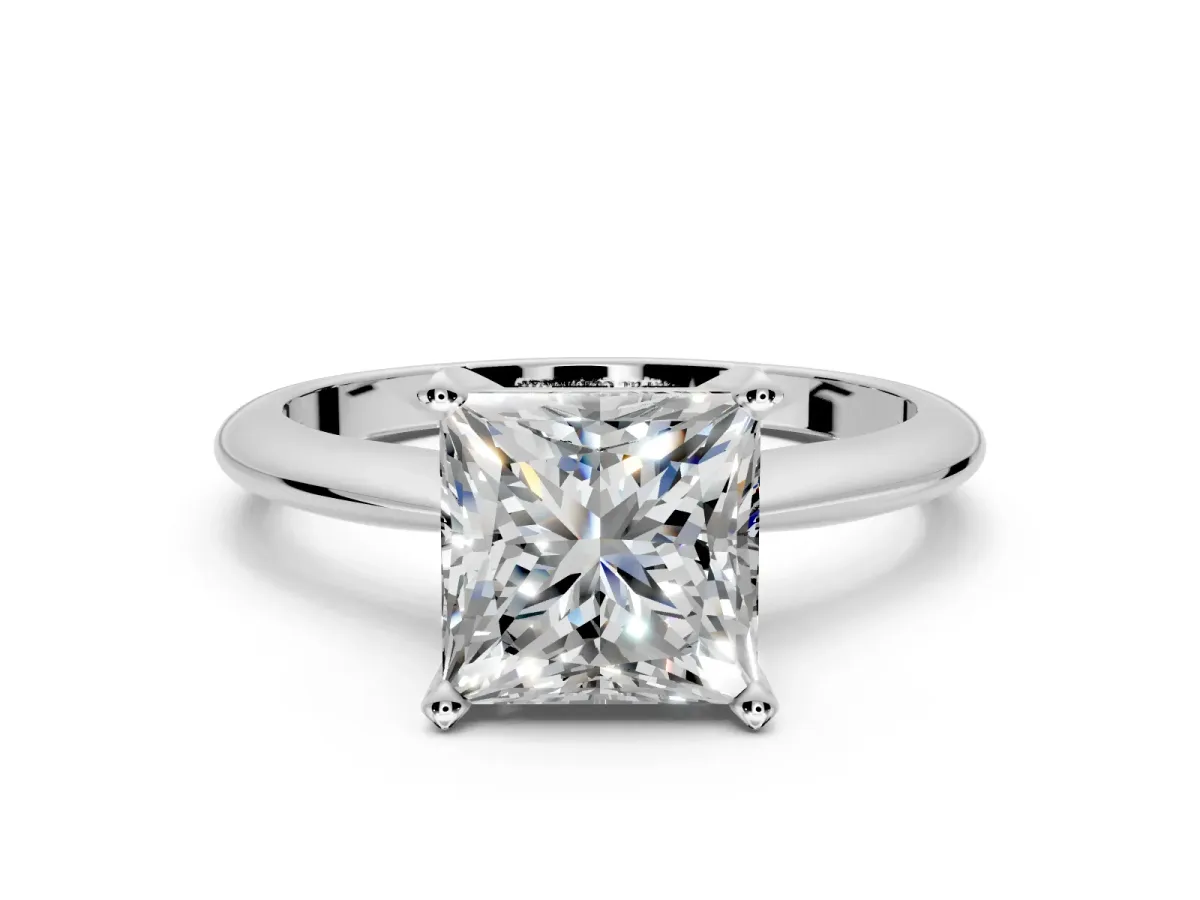 Solitaire Engagement Ring Setting for Princess Cut Center with Knife Ridge Band and Claw Prong Head in Platinum