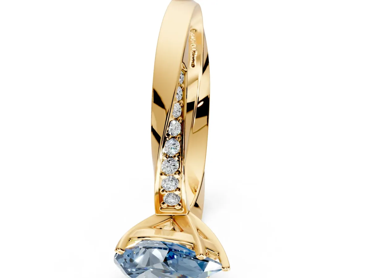 Side Accent Engagement Ring Setting for Fancy Blue Pear-Shaped Center with Accent Shoulders and Prong Head in Yellow Gold