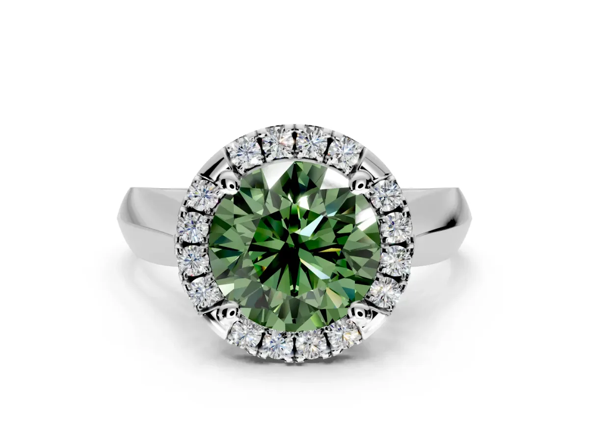Halo Engagement Ring Setting for Fancy Green Round Cut Center with Square Band and Prong Head in Sterling Silver