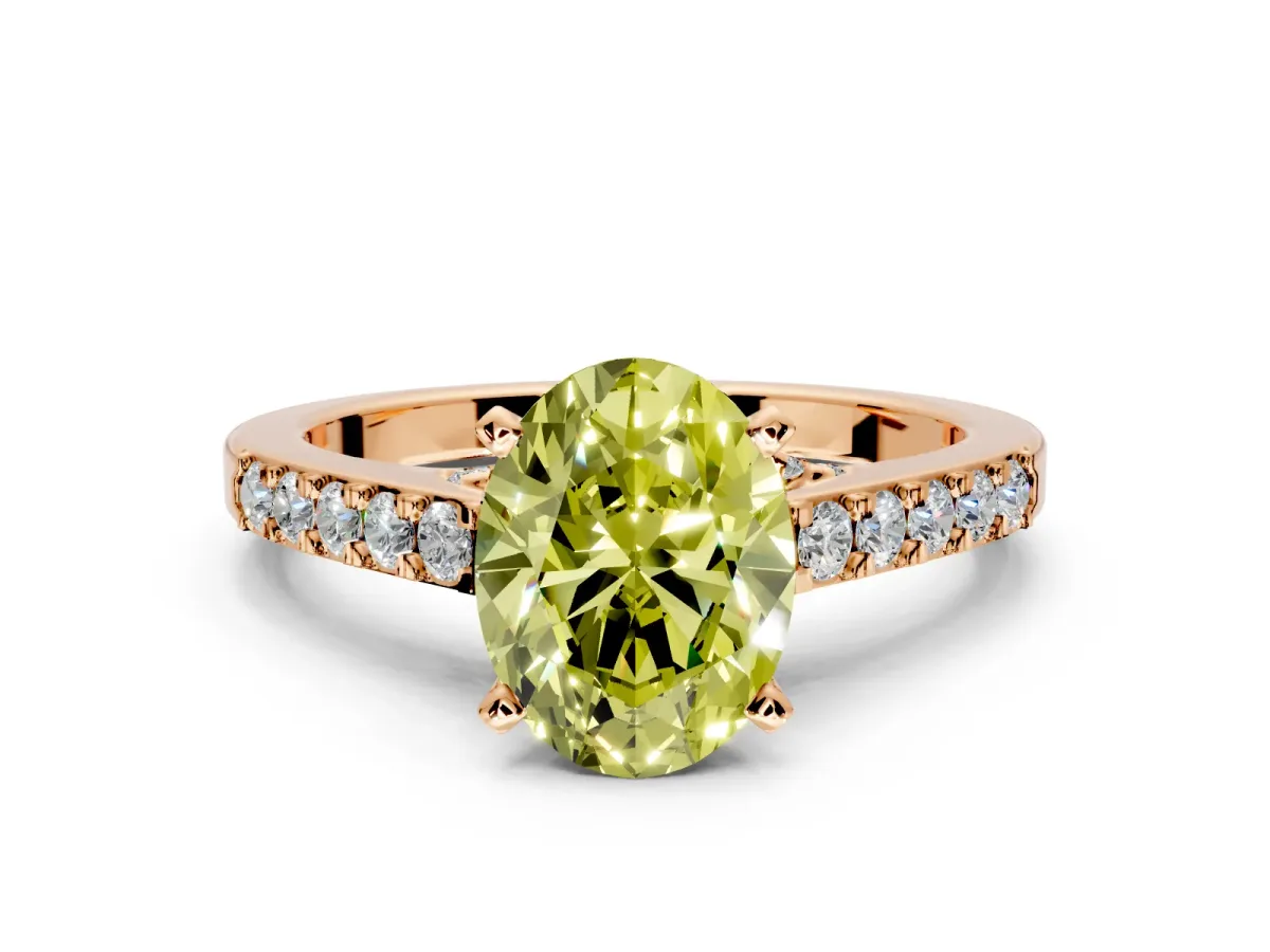 Solitaire Engagement Ring Setting for Fancy Yellow Oval Center with Crossover Accents and Prong Head in Rose Gold