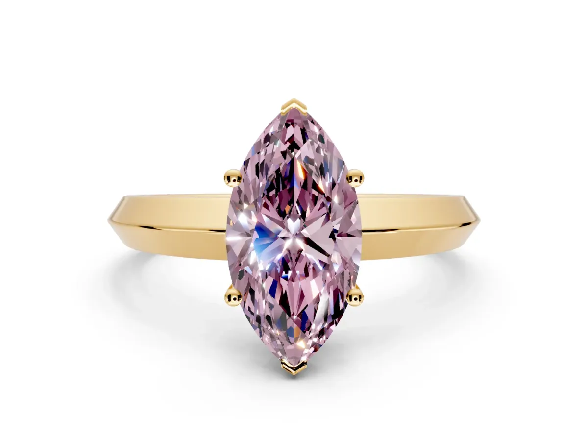 Solitaire Engagement Ring Setting for Fancy Pink Marquise Center with Wide Knife Ridge Band and Prong Head in Yellow Gold