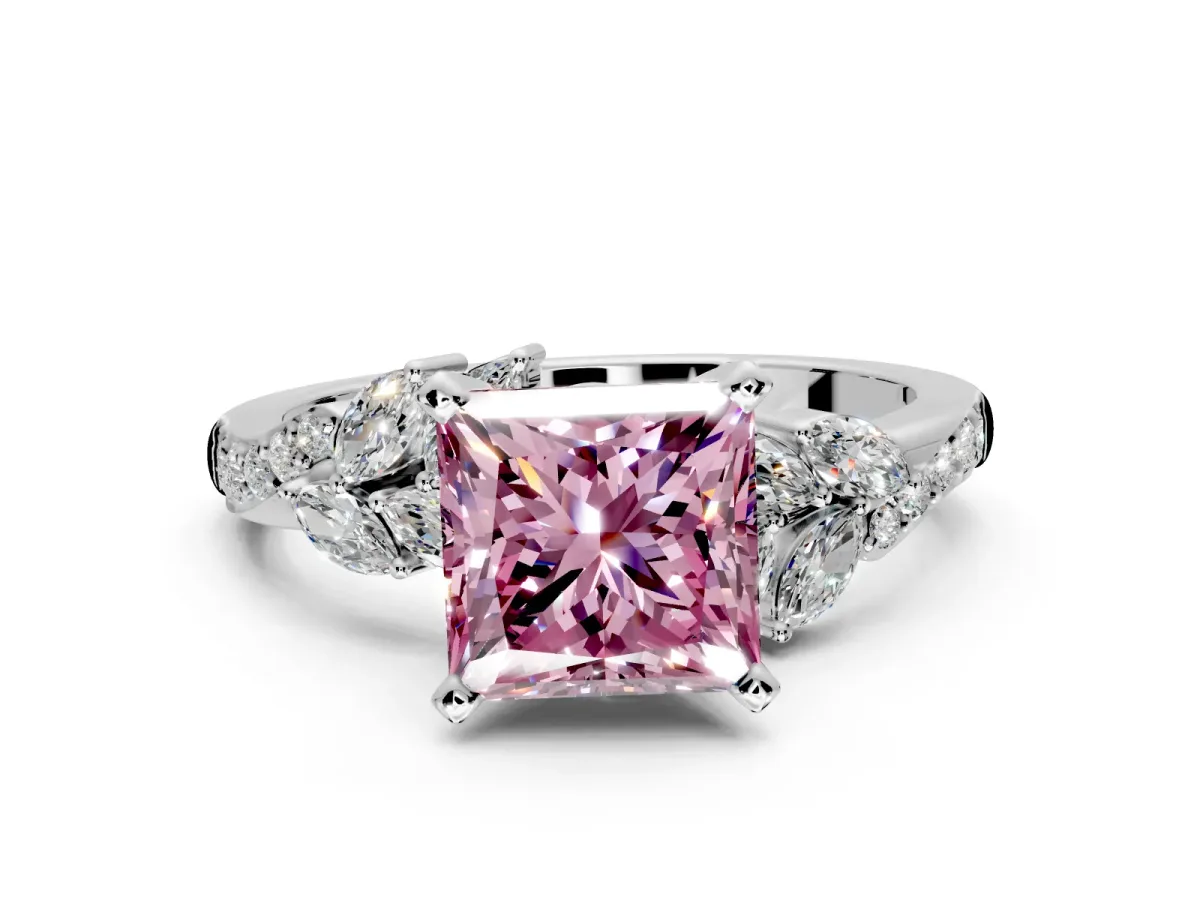 Solitaire Engagement Ring Setting for Fancy Pink Princess Cut Center with Marquise Accent Twist Band and Prong Head in Platinum