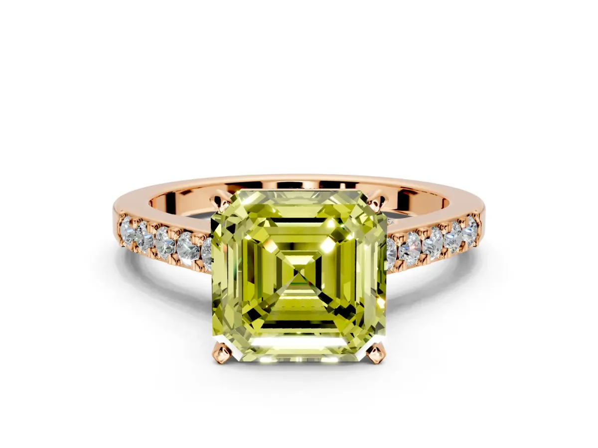 Solitaire Engagement Ring Setting for Fancy Yellow Asscher Cut Center with Crossover Accents and Prong Head in Rose Gold