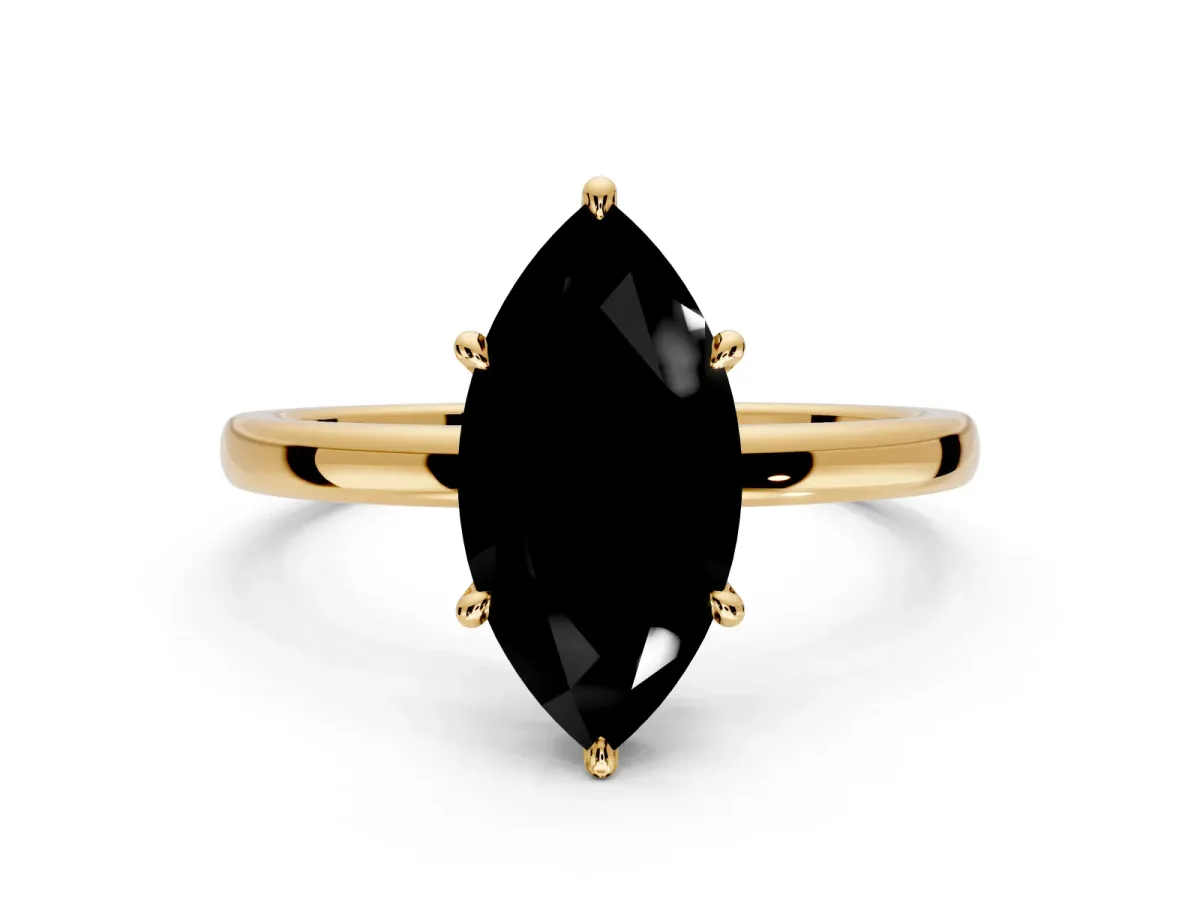 Hidden Halo Engagement Ring Setting for Fancy Black Marquise Center with Plain Band and Tall Prong Head in Yellow Gold