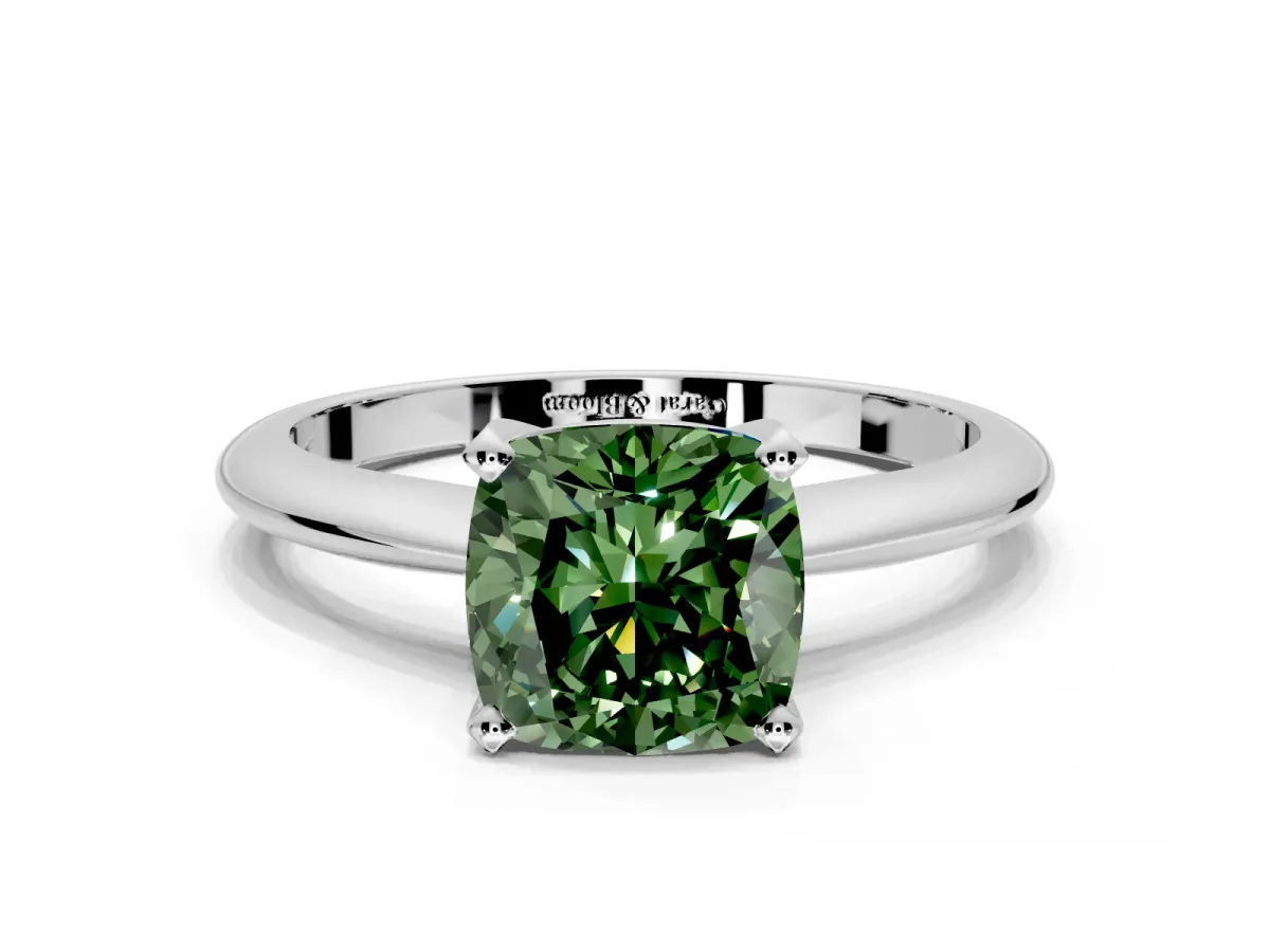 Solitaire Engagement Ring Setting for Fancy Green Cushion Cut Center with Knife Ridge Band and Claw Prong Head in White Gold