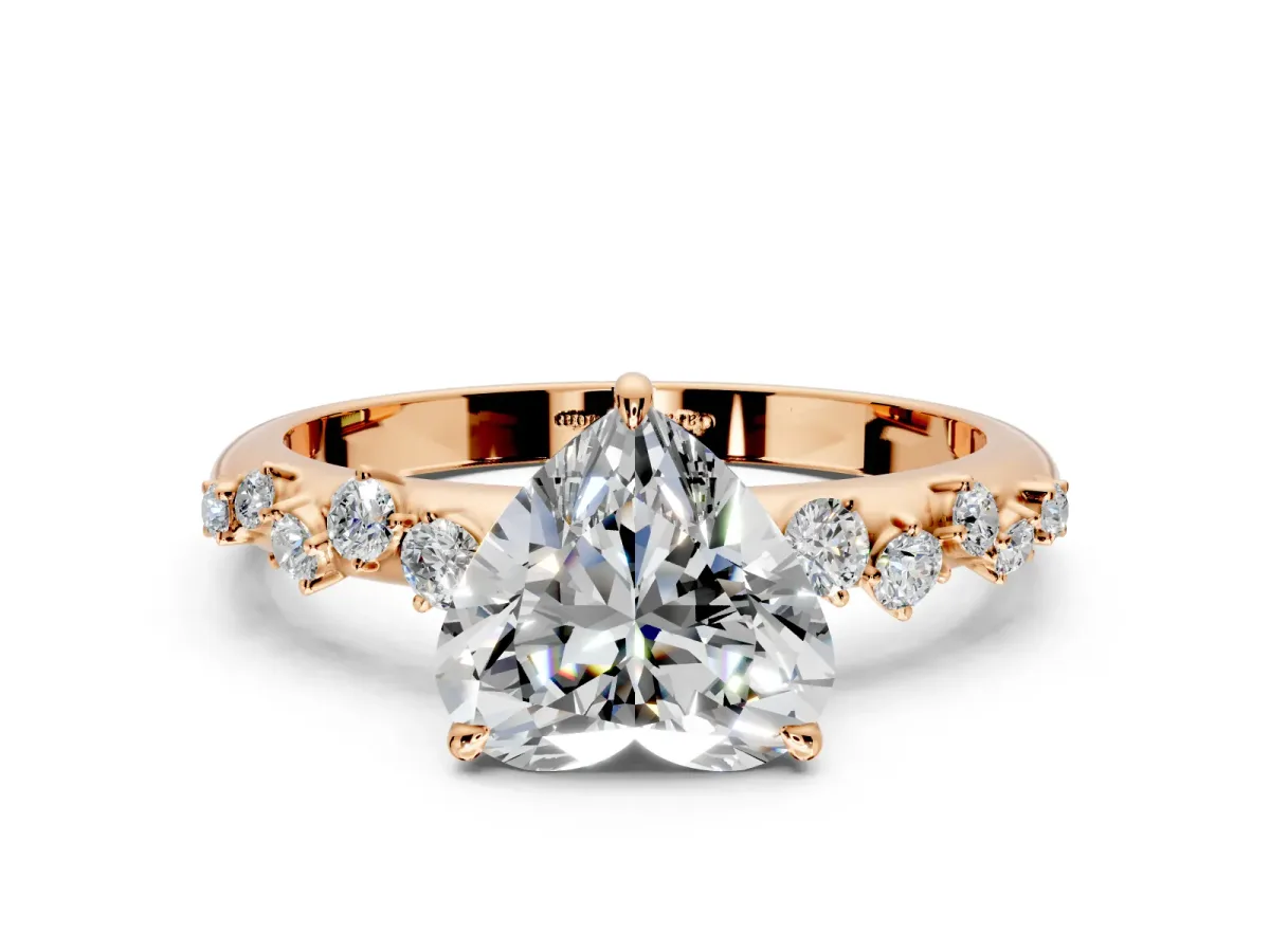 Cluster Engagement Ring Setting for Heart-Shaped Center with Round Cut Accent Band and Prong Head in Rose Gold