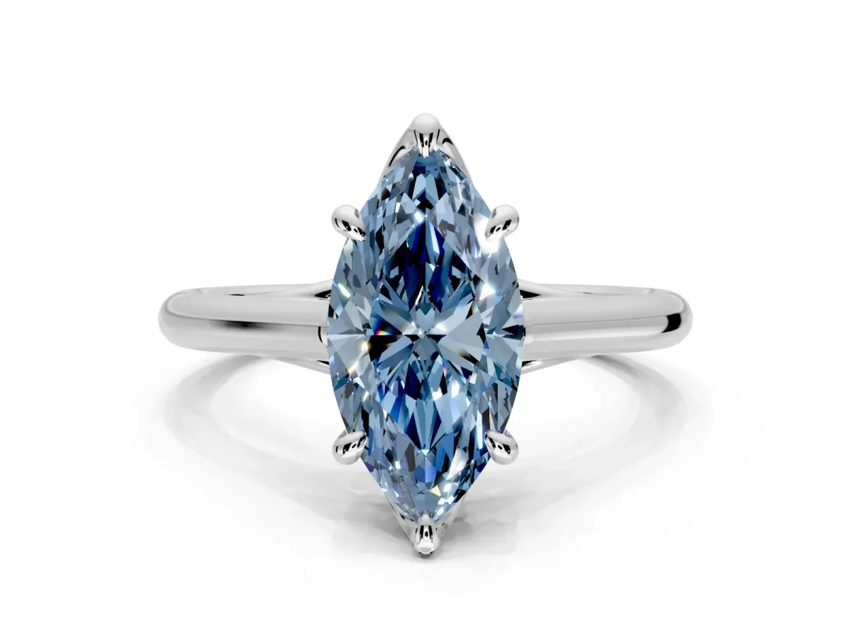 Solitaire Engagement Ring Setting for Fancy Blue Marquise Center with Cathedral Band and Prong Head in Sterling Silver