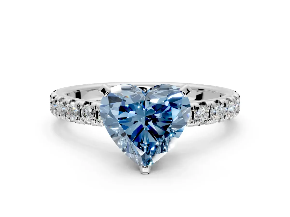 Solitaire Engagement Ring Setting for Fancy Blue Heart-Shaped Center with Large Accents and Prong Head in Platinum