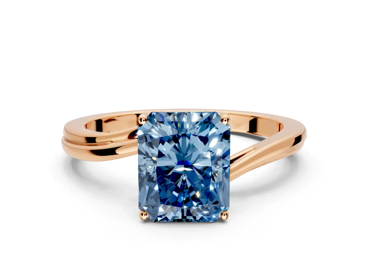 Solitaire Engagement Ring Setting for Fancy Blue Radiant Cut Center with Plain Bypass Twist Band and Prong Head in Rose Gold
