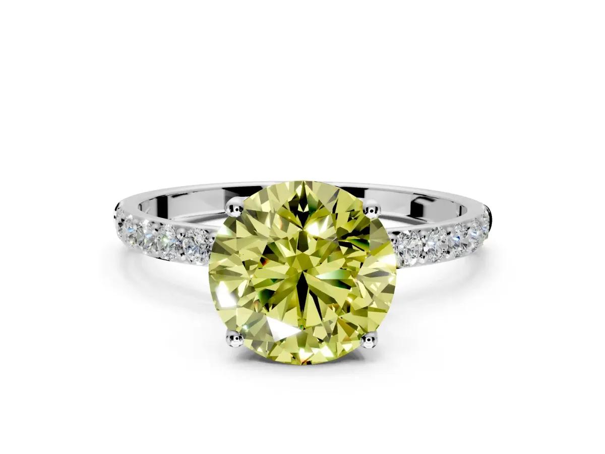 Solitaire Engagement Ring Setting for Fancy Yellow Round Cut Center with Fine Pave Accents and Prong Head in Sterling Silver
