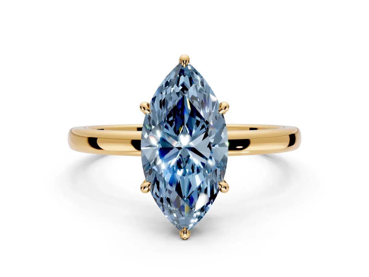 Hidden Halo Engagement Ring Setting for Fancy Blue Marquise Center with Plain Band and Tall Prong Head in Yellow Gold