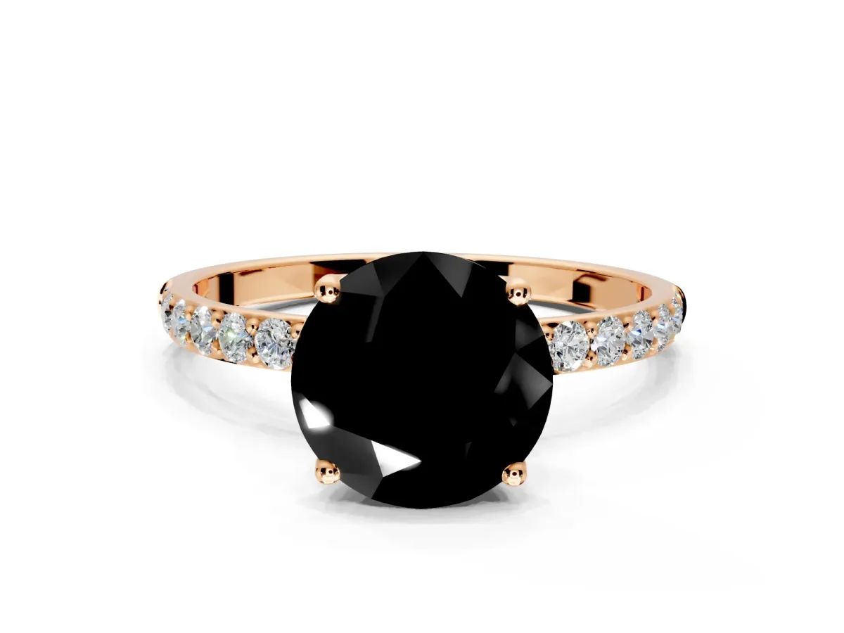 Solitaire Engagement Ring Setting for Fancy Black Round Cut Center with Fine Pave Accents and Prong Head in Rose Gold