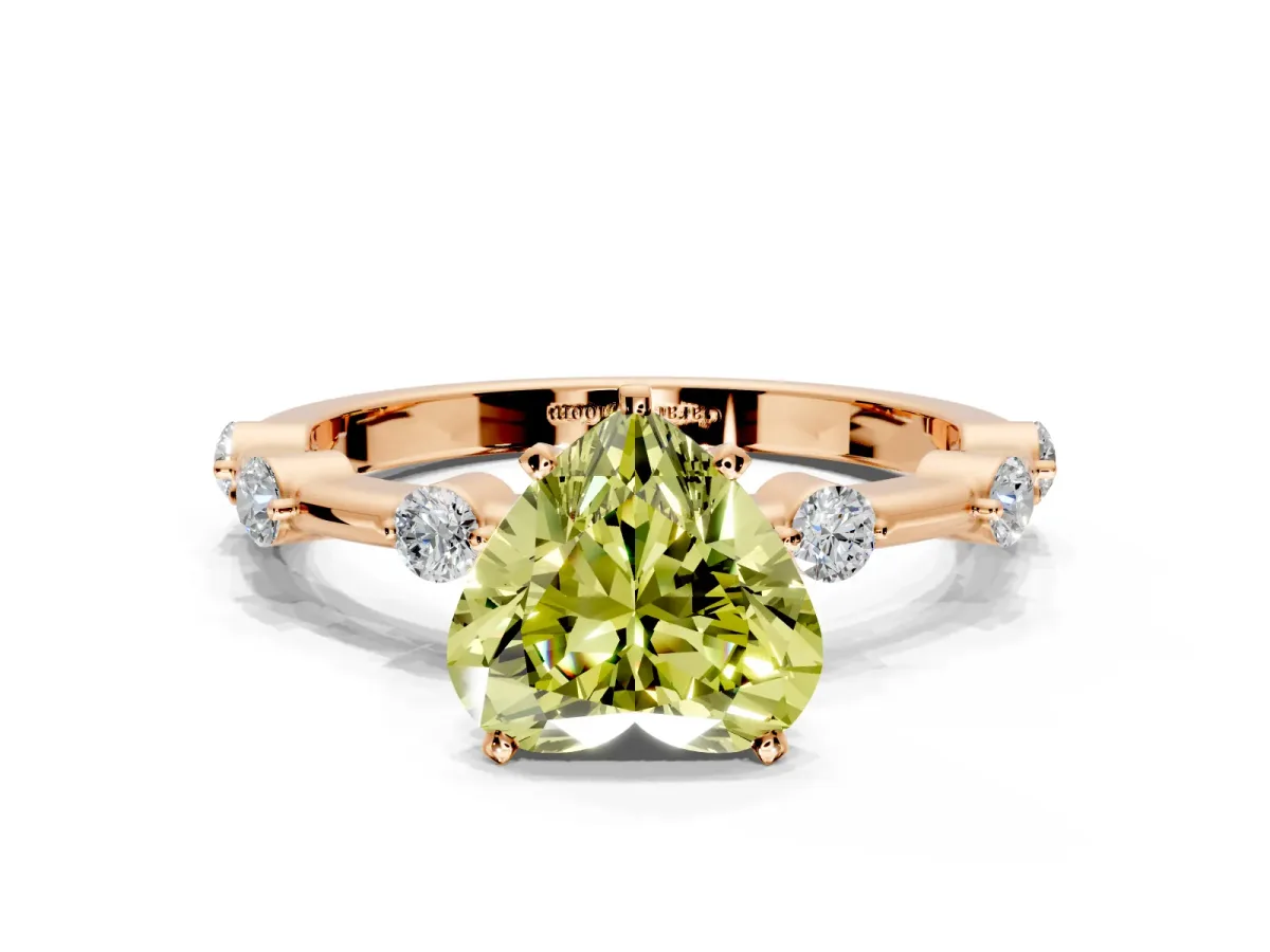 Solitaire Engagement Ring Setting for Fancy Yellow Heart-Shaped Center with Bezel Station Band and Prong Head in Rose Gold