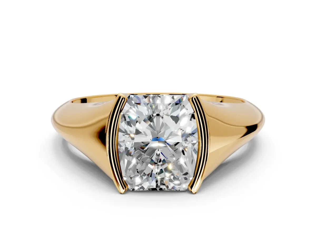 Tension Engagement Ring Setting for Radiant Cut Center with Wide Tapered Band and Tension Head in Yellow Gold