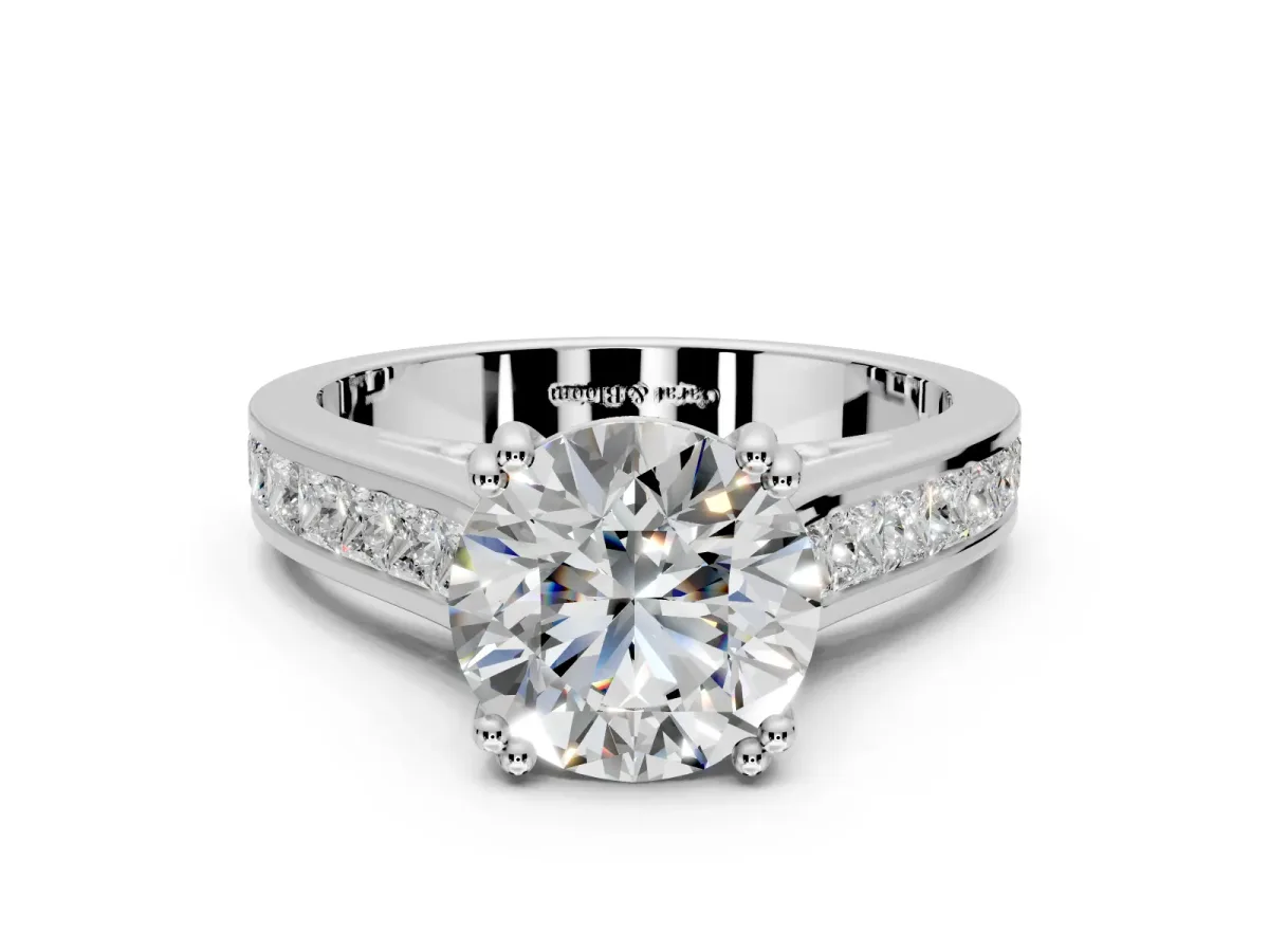 Solitaire Engagement Ring Setting for Round Cut Center with Channel Band and Double Claw Prong Head in Sterling Silver