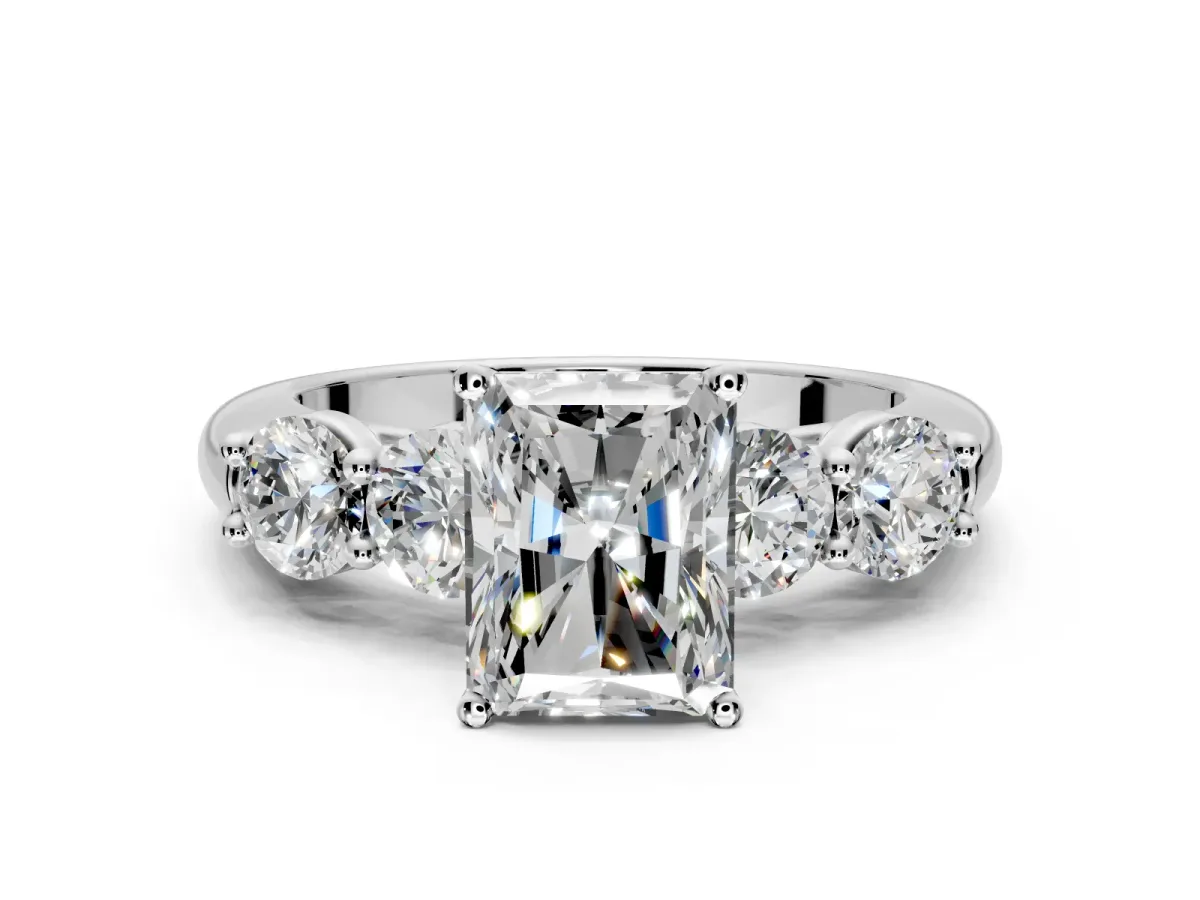 5 Stone Engagement Ring Setting for Radiant Cut Center with Graduated Accents and Prong Head in Sterling Silver