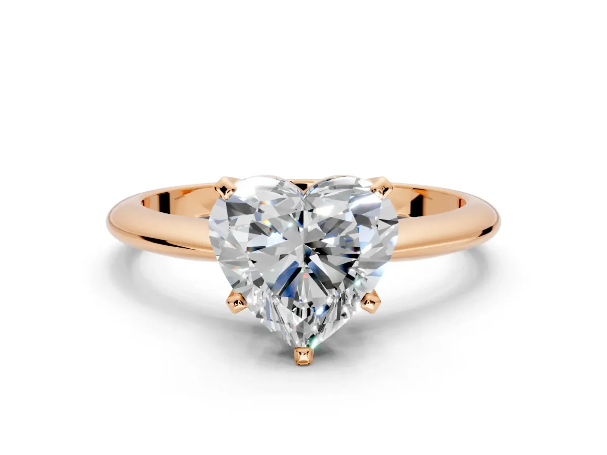 Solitaire Engagement Ring Setting for Heart-Shaped Center with Knife Ridge Band and Claw Prong Head in Rose Gold