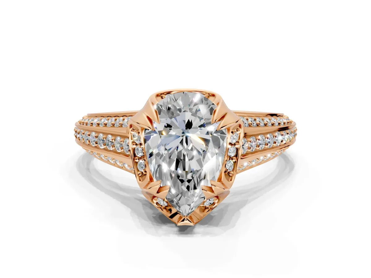 Solitaire Engagement Ring Setting for Pear-Shaped Center with Accented Split Shank and Prong Head in Rose Gold