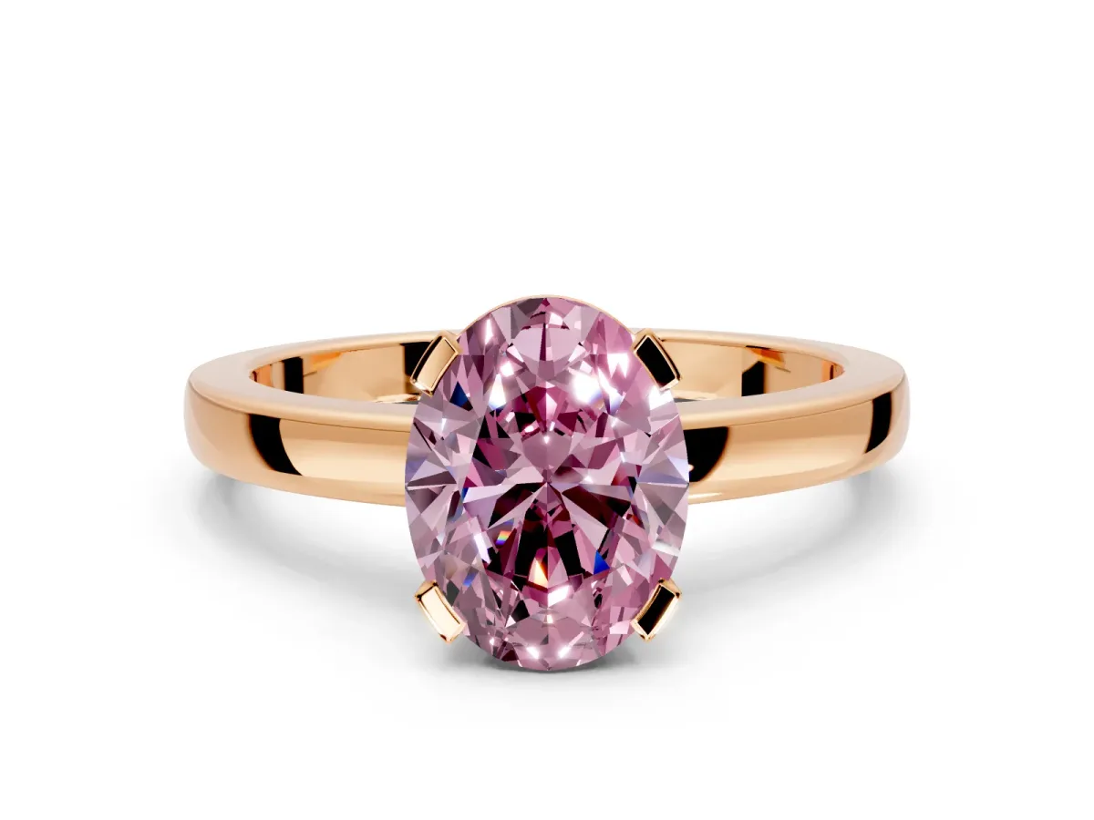 Solitaire Engagement Ring Setting for Fancy Pink Oval Center with Plain Band and Flat Tab Prong Head in Rose Gold