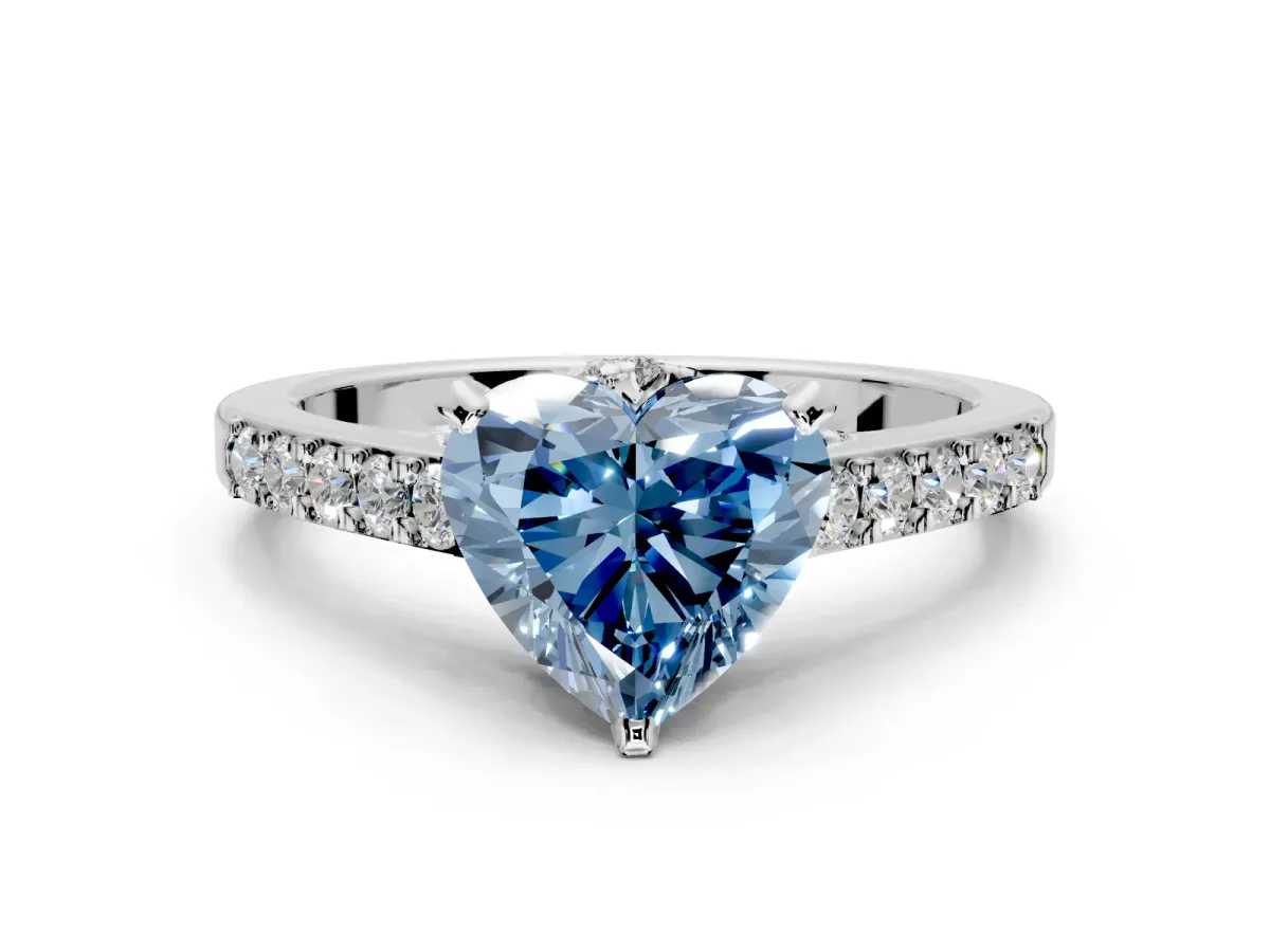 Solitaire Engagement Ring Setting for Fancy Blue Heart-Shaped Center with Crossover Accents and Prong Head in Platinum