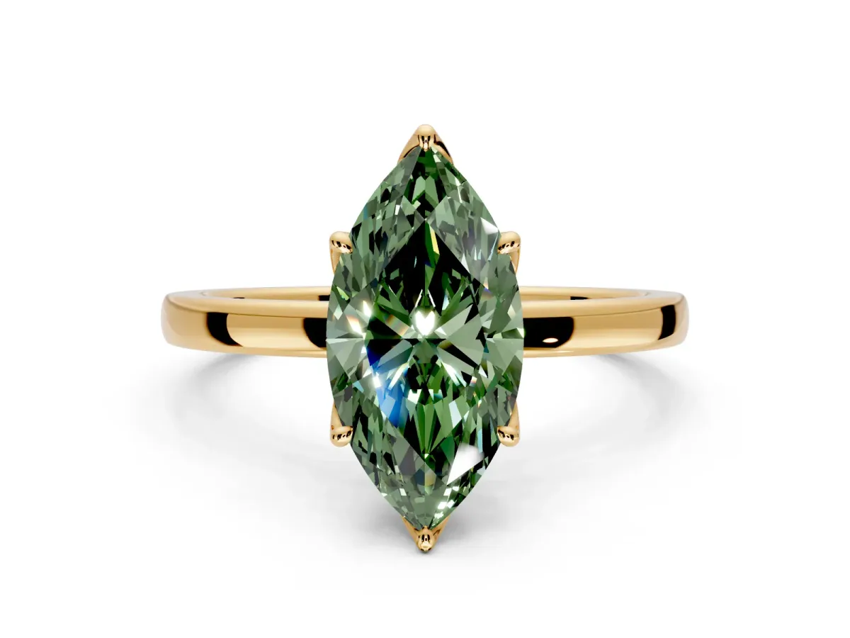 Solitaire Engagement Ring Setting for Fancy Green Marquise Center with Thin Rounded Plain Band and Prong Head in Yellow Gold
