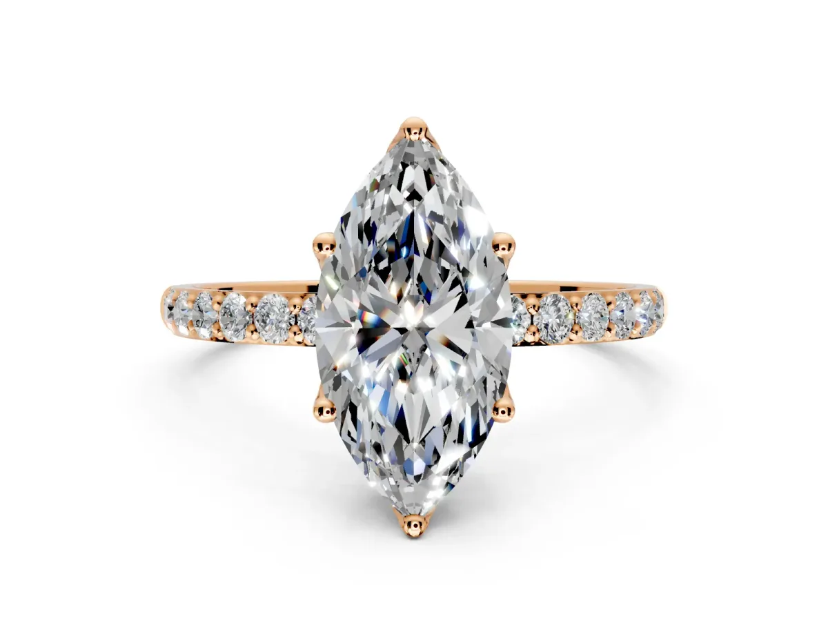 Solitaire Engagement Ring Setting for Marquise Center with Fine Pave Accents and Prong Head in Rose Gold