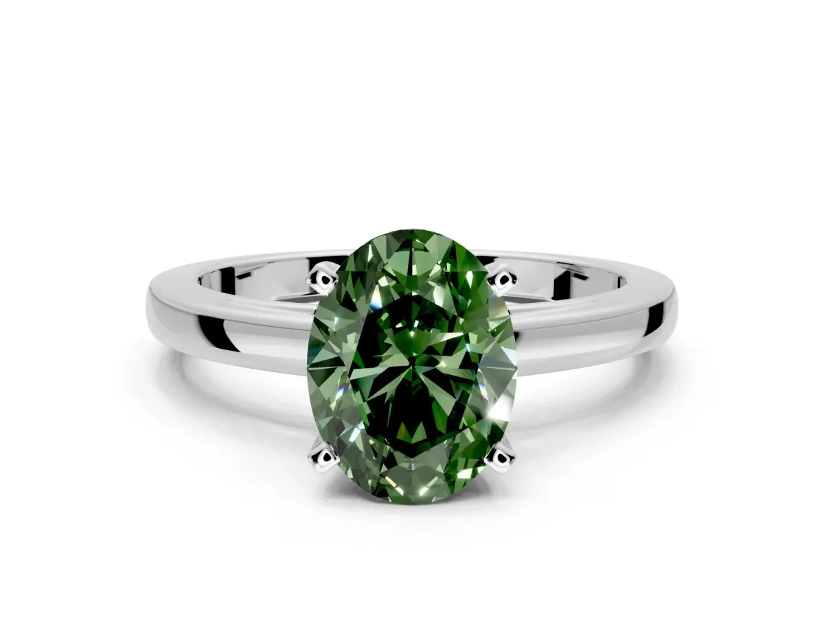 Solitaire Engagement Ring Setting for Fancy Green Oval Center with Basket Rail and Prong Head in White Gold