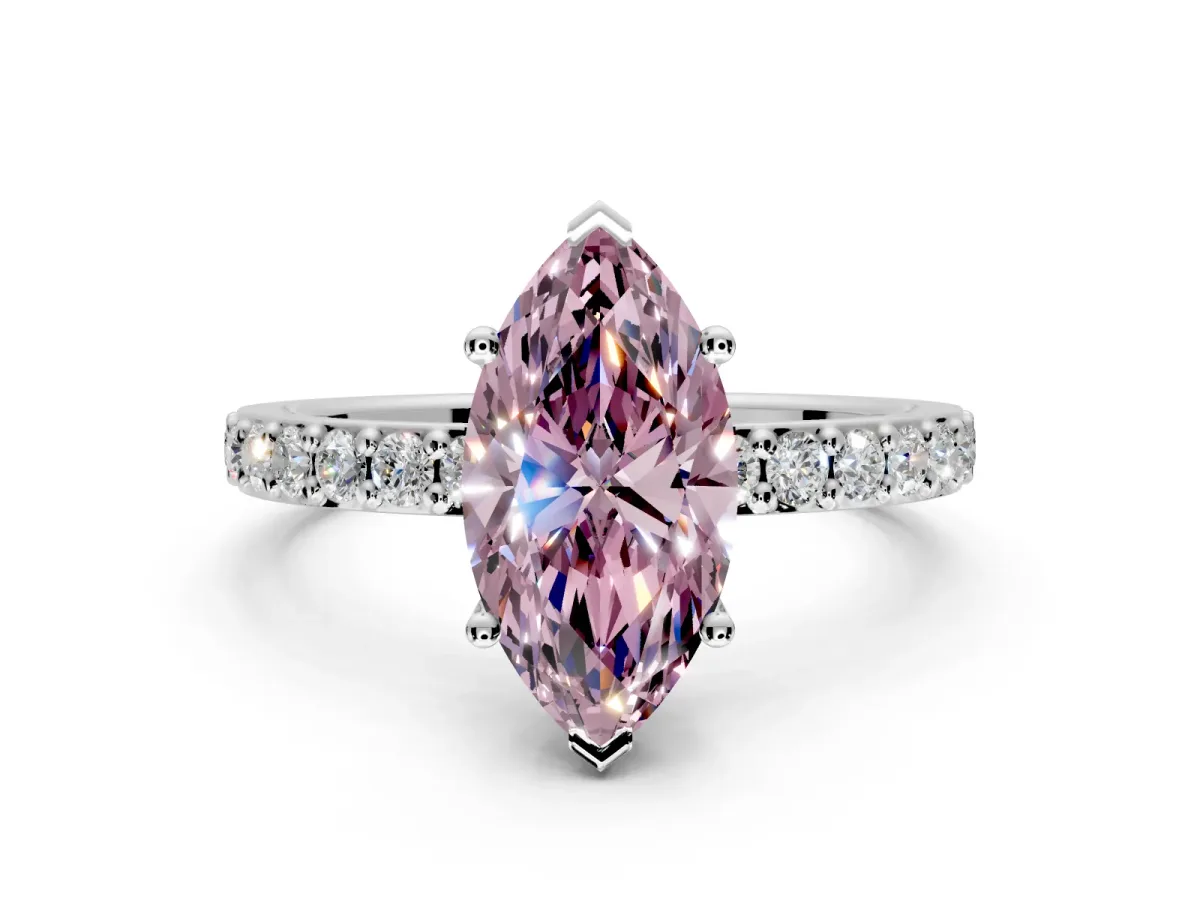 Solitaire Engagement Ring Setting for Fancy Pink Marquise Center with Round Cut Pave Band and Prong Head in Platinum
