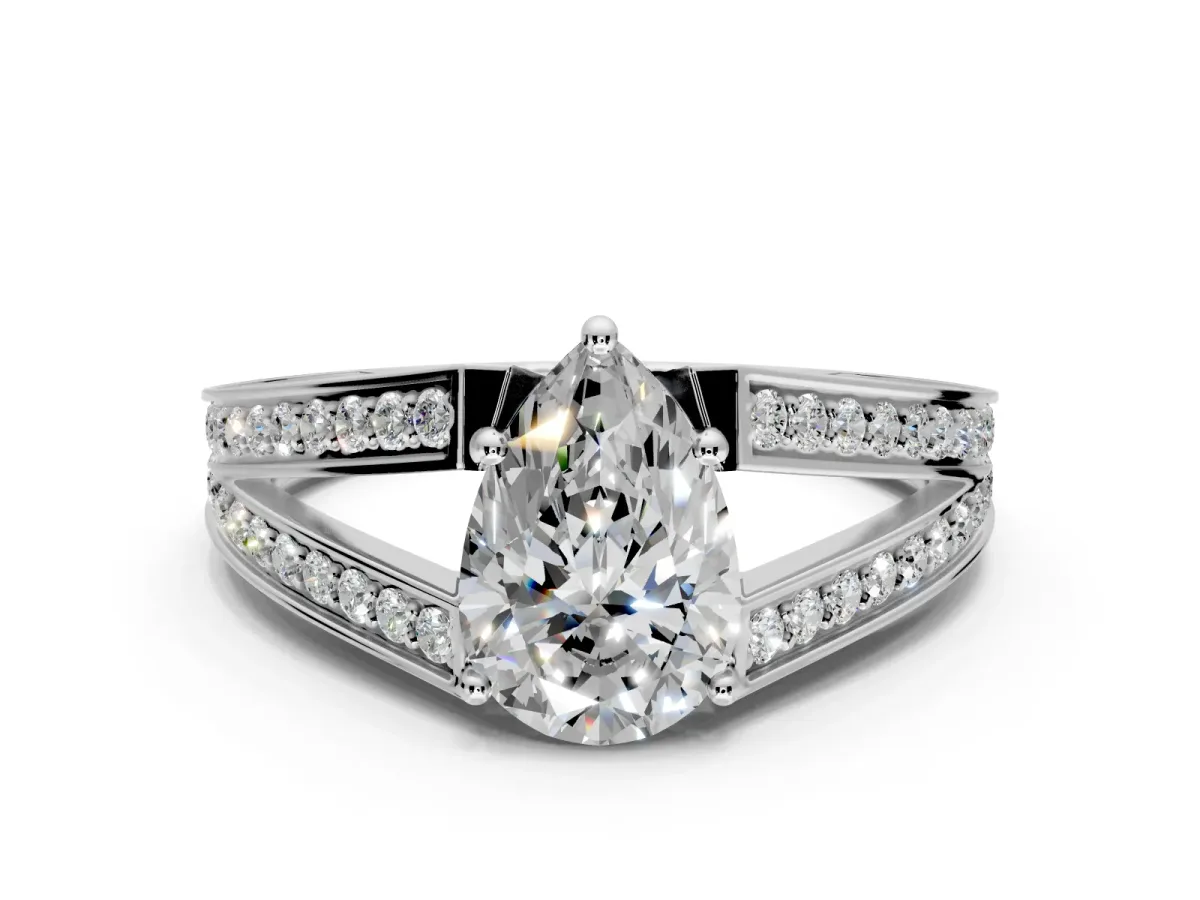 Split Shank Engagement Ring Setting for Pear-Shaped Center with Pave Split Shank and Prong Head in Platinum