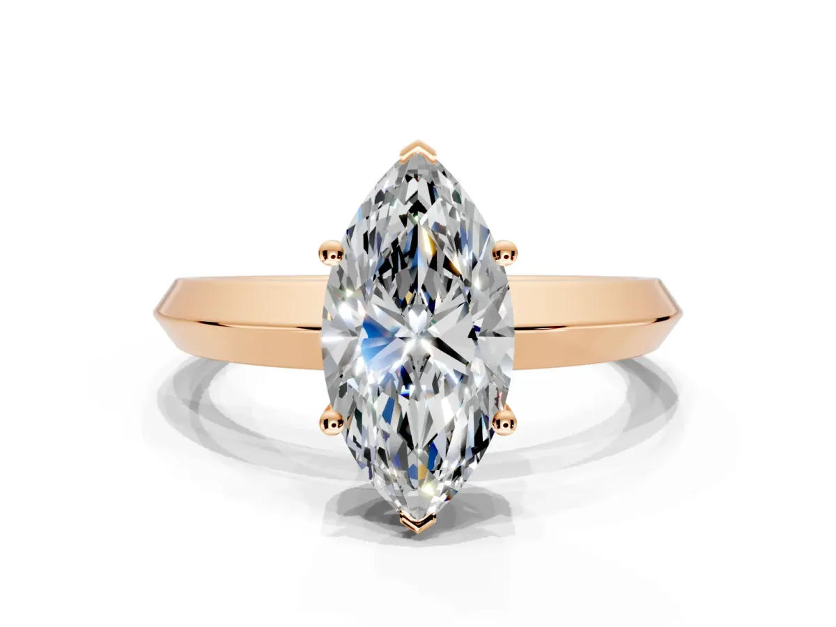 Solitaire Engagement Ring Setting for Marquise Center with Wide Knife Ridge Band and Prong Head in Rose Gold