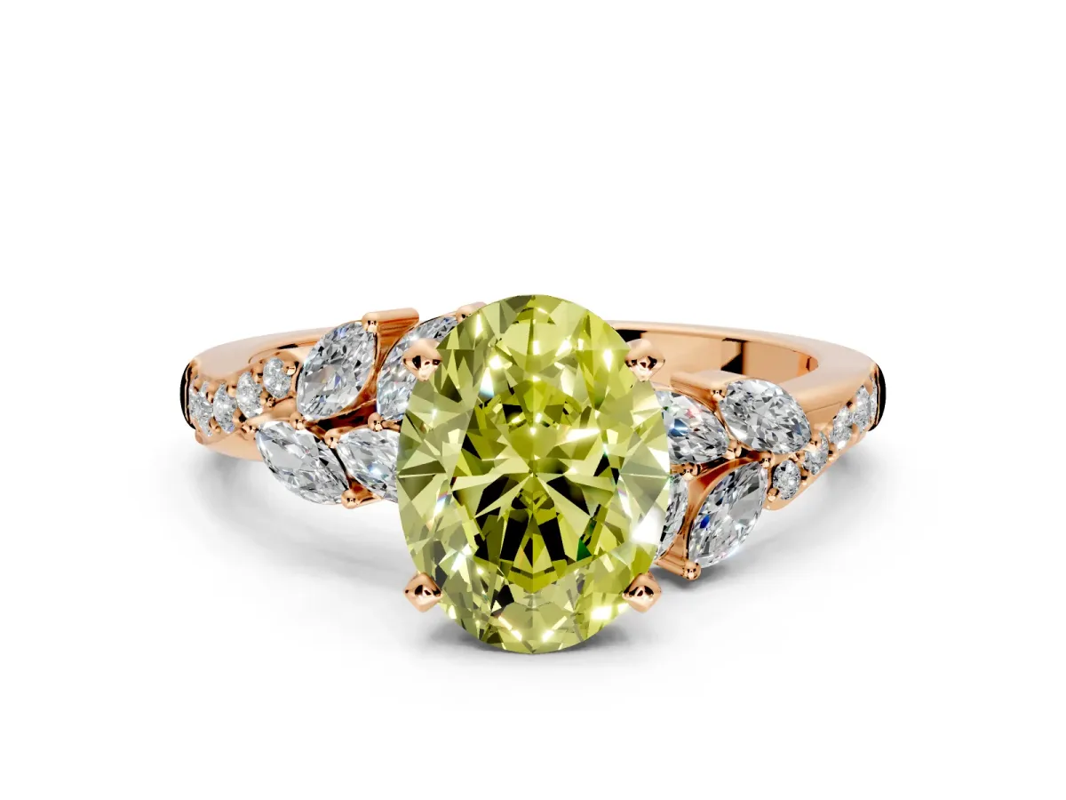 Solitaire Engagement Ring Setting for Fancy Yellow Oval Center with Marquise Accent Twist Band and Prong Head in Rose Gold